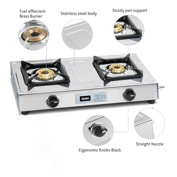 GLEN 2 Burner Stainless Steel Gas Stove with Brass Burner (CT1020SSBB)