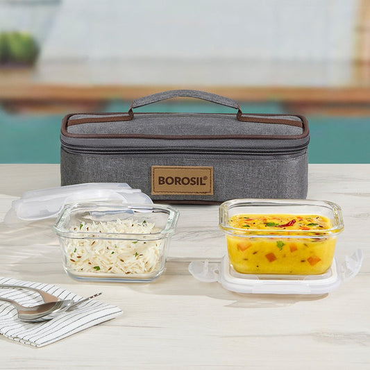 Borosil Pro Glass Lunchbox, Square x 2 (Flat)