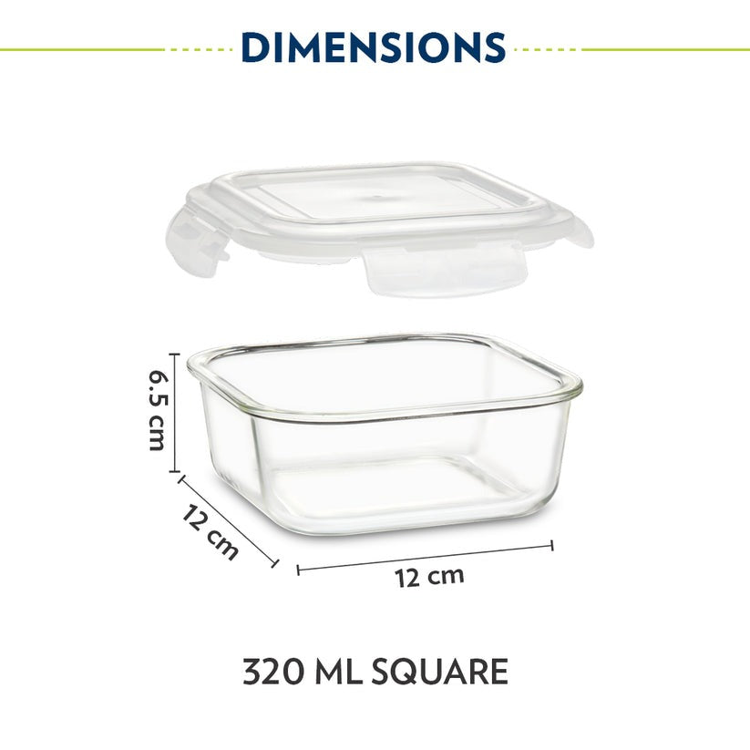 Borosil Pro Glass Lunchbox, Square x 2 (Flat)