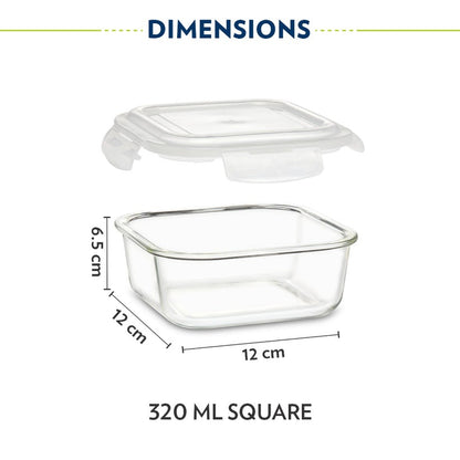 Borosil Pro Glass Lunchbox, Square x 2 (Flat)