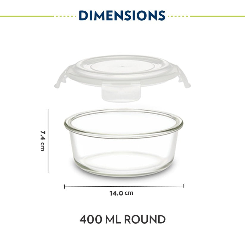 Borosil Pro Glass Lunchbox, Round x 2 (Flat)