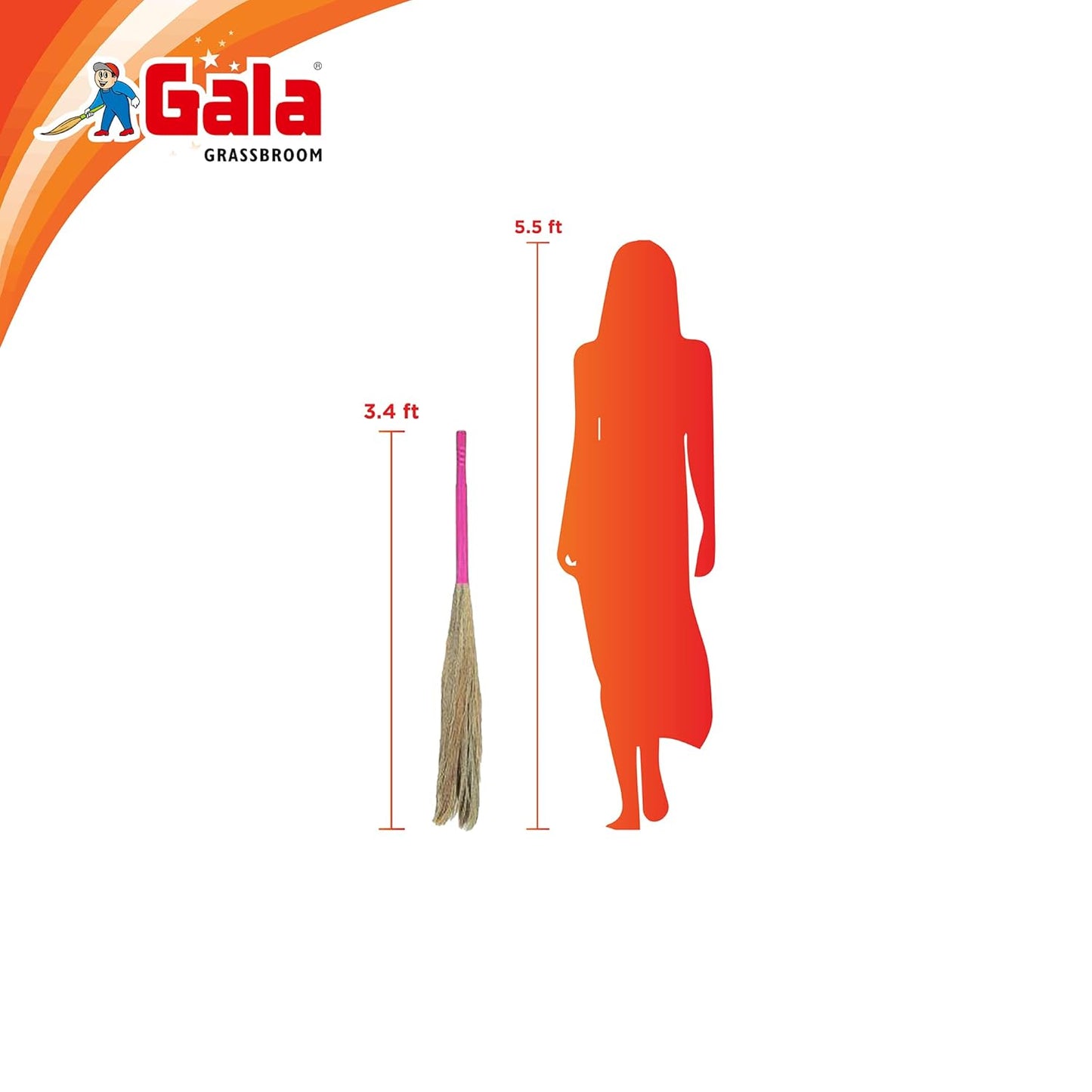 Gala King Kong Grass Floor Broom - Pack Of 1, Pink