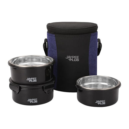 Jaypee Plus Microplus 400 ml Each Stainless Steel Office Lunch Box | BPA Free, Microwave Safe & Spillproof Airtight 3 Containers | Including Insulated Bag
