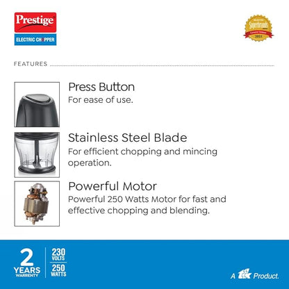 Prestige Pec 4.0 Multi-Purpose Electric Chopper 250 Watts (Black,Polycarbonate Jar)